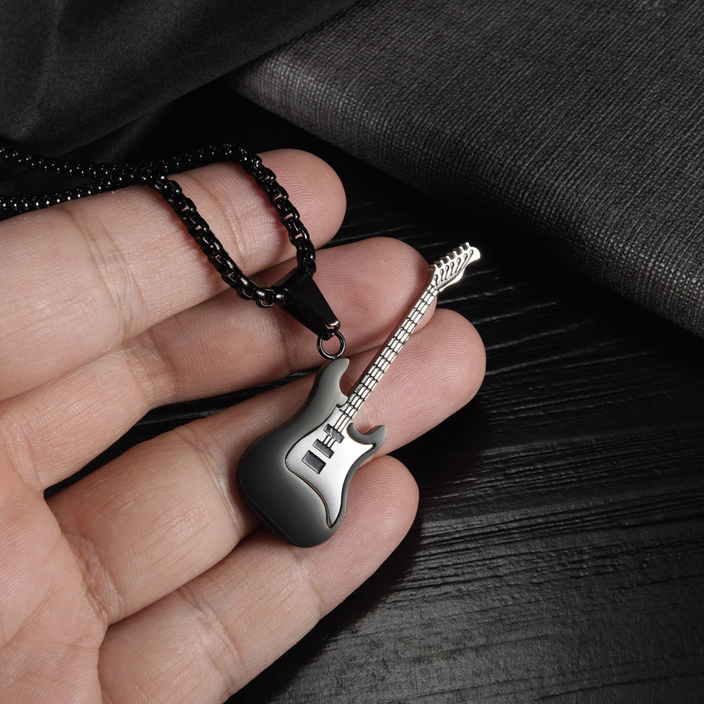 Wholesale Hip-hop Stainless Steel Guitar Pendant Trendy Men's Necklace
